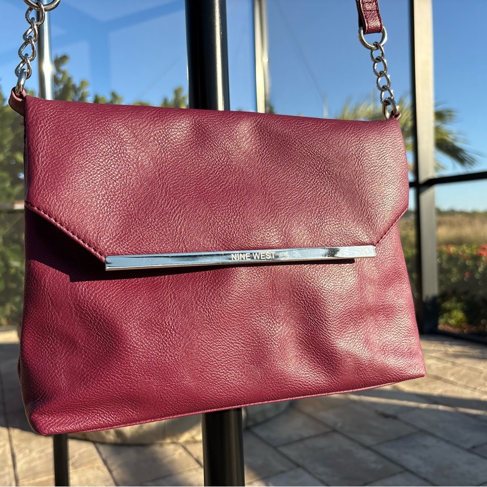 Nine West Crossbody / Clutch Bag | Burgundy | Good Condition | Link Chain - Picture 2 of 15